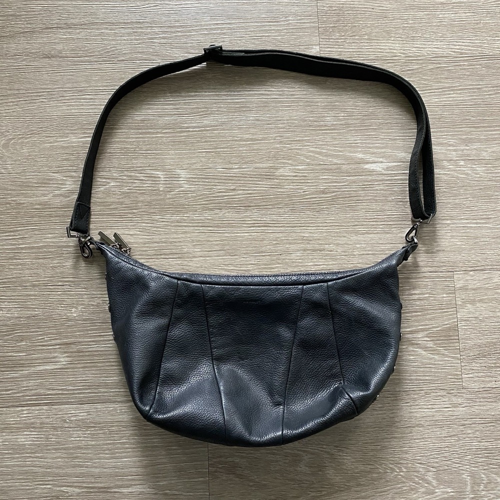 Hammitt Morgan Leather Crossbody Shoulder Bag Black Pebbled Studded Luxury READ